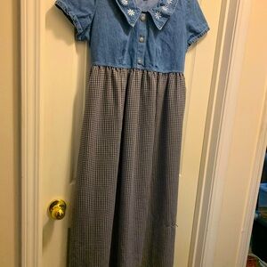 Women’s Denim Dress. Top is denim with 3 buttons.